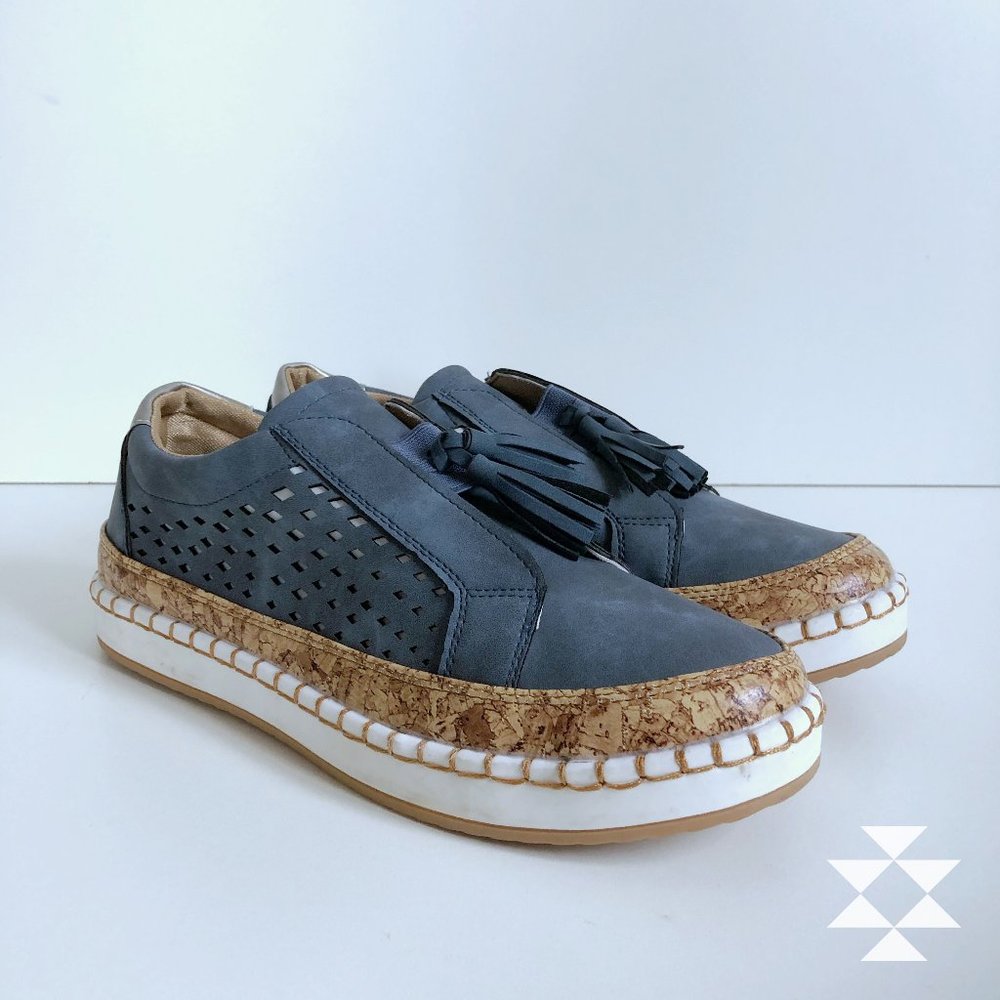 Blue Slip On Oxford Sneaker Cork Look Trim Shoe